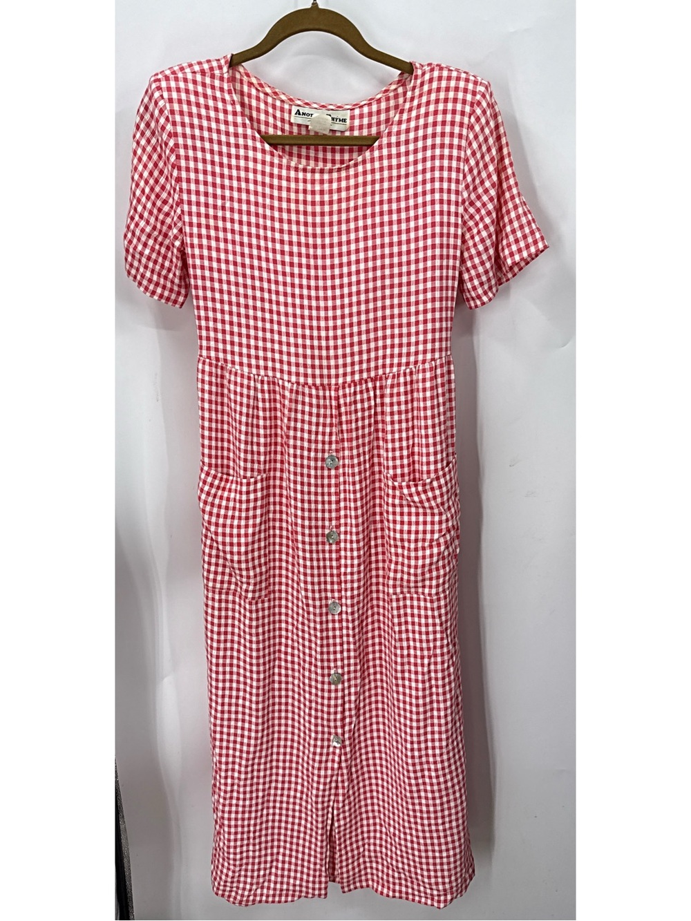 Another Thyme  vintage Red Gingham Button-Front midi  Dress 10